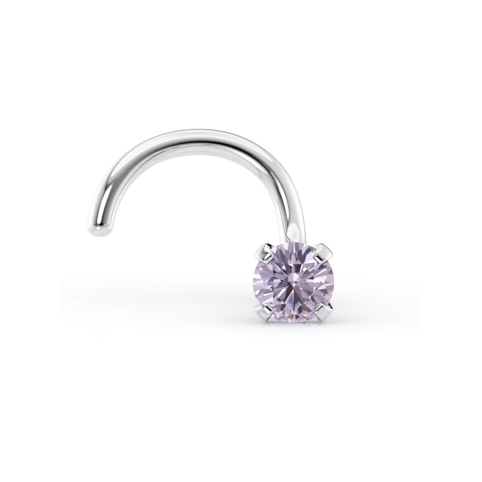 Lila Moon 14k White Gold Violet Crystal Curved Nose Stud, Womens