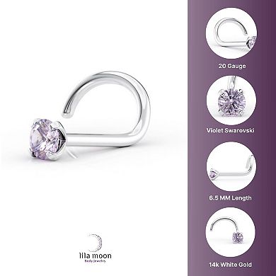 Lila Moon 14k White Gold Violet Crystal Curved Nose Stud