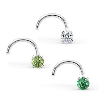 Lila Moon 14k Gold Green & Clear Cubic Zirconia Curved Nose Stud Trio
