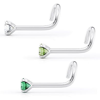 Lila Moon 14k Gold Green & Clear Cubic Zirconia Curved Nose Stud Trio