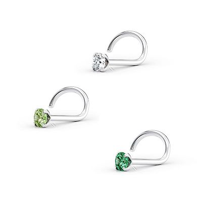 Lila Moon 14k Gold Green & Clear Cubic Zirconia Curved Nose Stud Trio