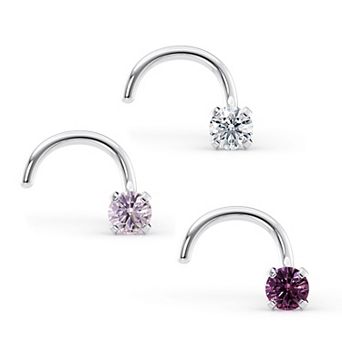 Lila Moon 14k Gold Purple & White Cubic Zirconia Curved Nose Studs Trio