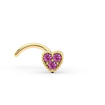 Lila Moon 14k Gold Pink Cubic Zirconia Heart Curved Nose Stud