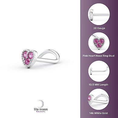 Lila Moon 14k Gold Pink Cubic Zirconia Heart Curved Nose Stud