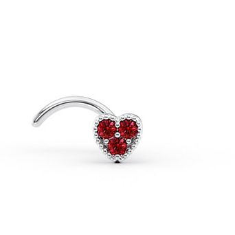 Lila Moon 14K Gold Curved Red Heart Cubic Zirconia Nose Stud