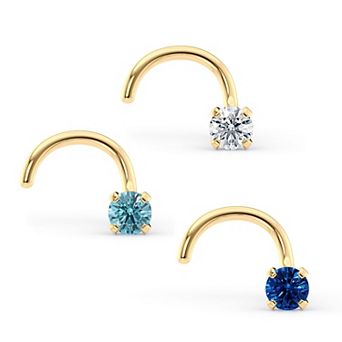 Lila Moon 14k Gold Blue & Clear Cubic Zirconia Curved Nose Studs Trio