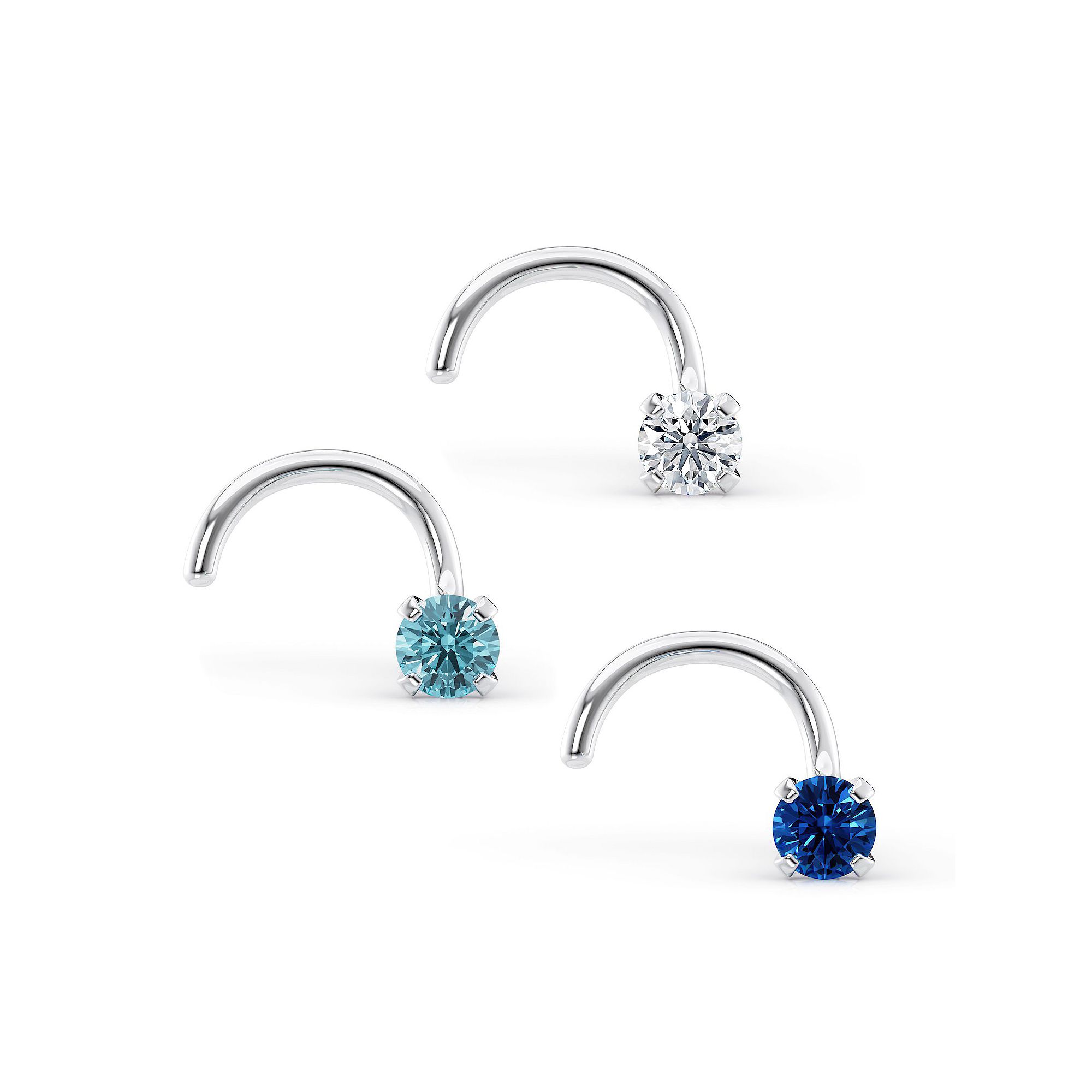 Lila Moon 14k Gold Blue & Clear Cubic Zirconia Curved Nose Studs Trio, Wome