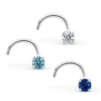 Lila Moon 14k Gold Blue & Clear Cubic Zirconia Curved Nose Studs Trio