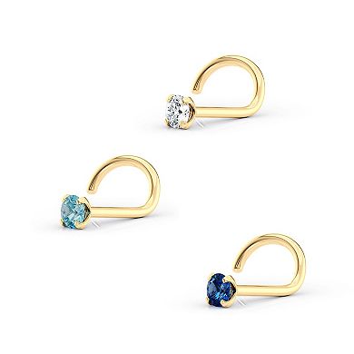Lila Moon 14k Gold Blue & Clear Cubic Zirconia Curved Nose Studs Trio