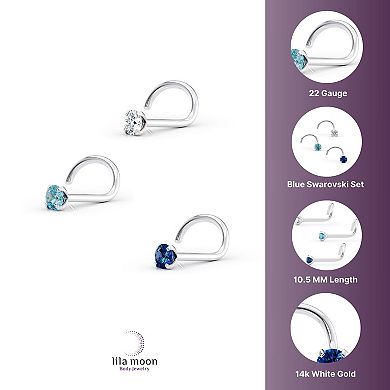 Lila Moon 14k Gold Blue & Clear Cubic Zirconia Curved Nose Studs Trio