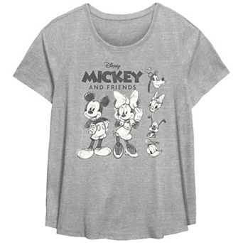 Disney's Mickey Mouse And Friends Black And White Sketches Plus Size Flowy Graphic Tee