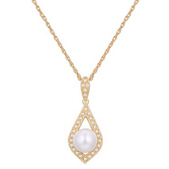 14k Gold Over Sterling Silver Lab-Created White Sapphire Stones Teardrop Pendant Necklace