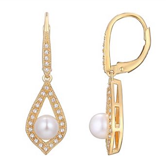 14k Gold Over Sterling Silver Lab-Created White Sapphire Stones Teardrop Leverback Earrings