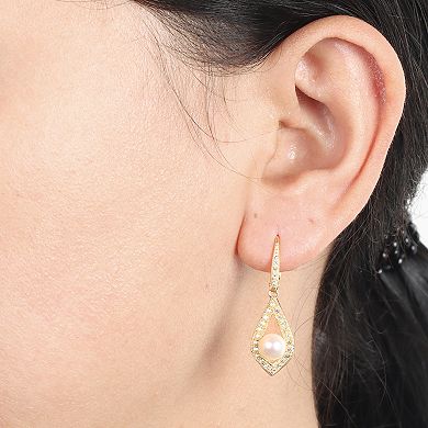 14k Gold Over Sterling Silver Lab-Created White Sapphire Stones Teardrop Leverback Earrings