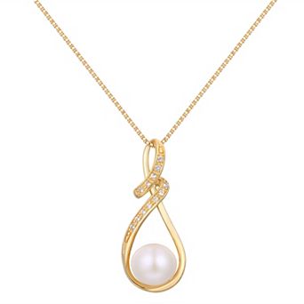 14k Gold Over Sterling Silver Lab-Created White Sapphire Accent Stones Drop Pendant Necklace