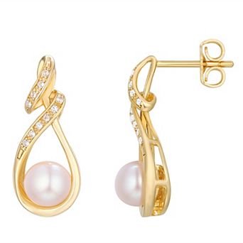 14k Gold Over Sterling Silver Lab-Created White Sapphire Accent Stones Post Drop Earrings