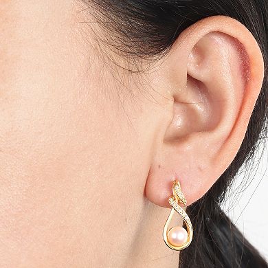 14k Gold Over Sterling Silver Lab-Created White Sapphire Accent Stones Post Drop Earrings