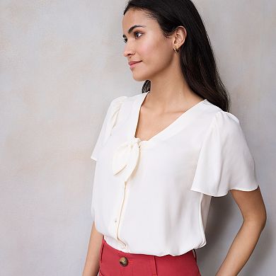 Women's LC Lauren Conrad Tie Front Flutter Sleeve Woven Top