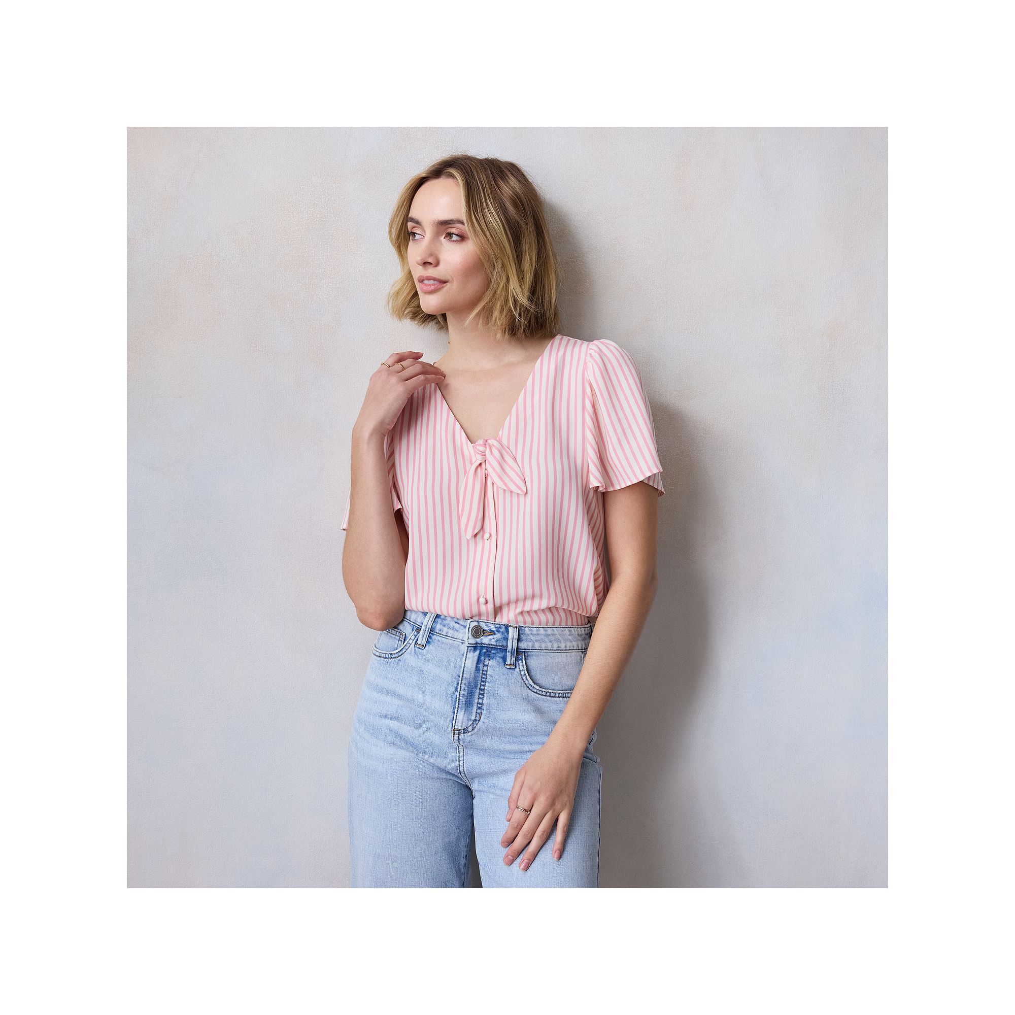 Womens LC Lauren Conrad Tie Front Flutter Sleeve Woven Top, Size: XXL, Pin