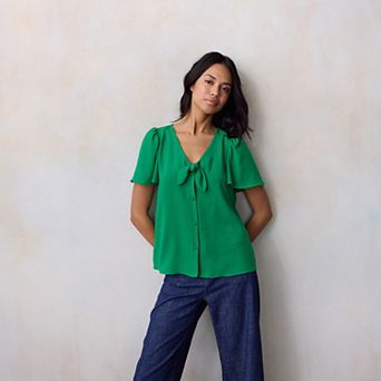 Women's LC Lauren Conrad Tie Front Flutter Sleeve Woven Top