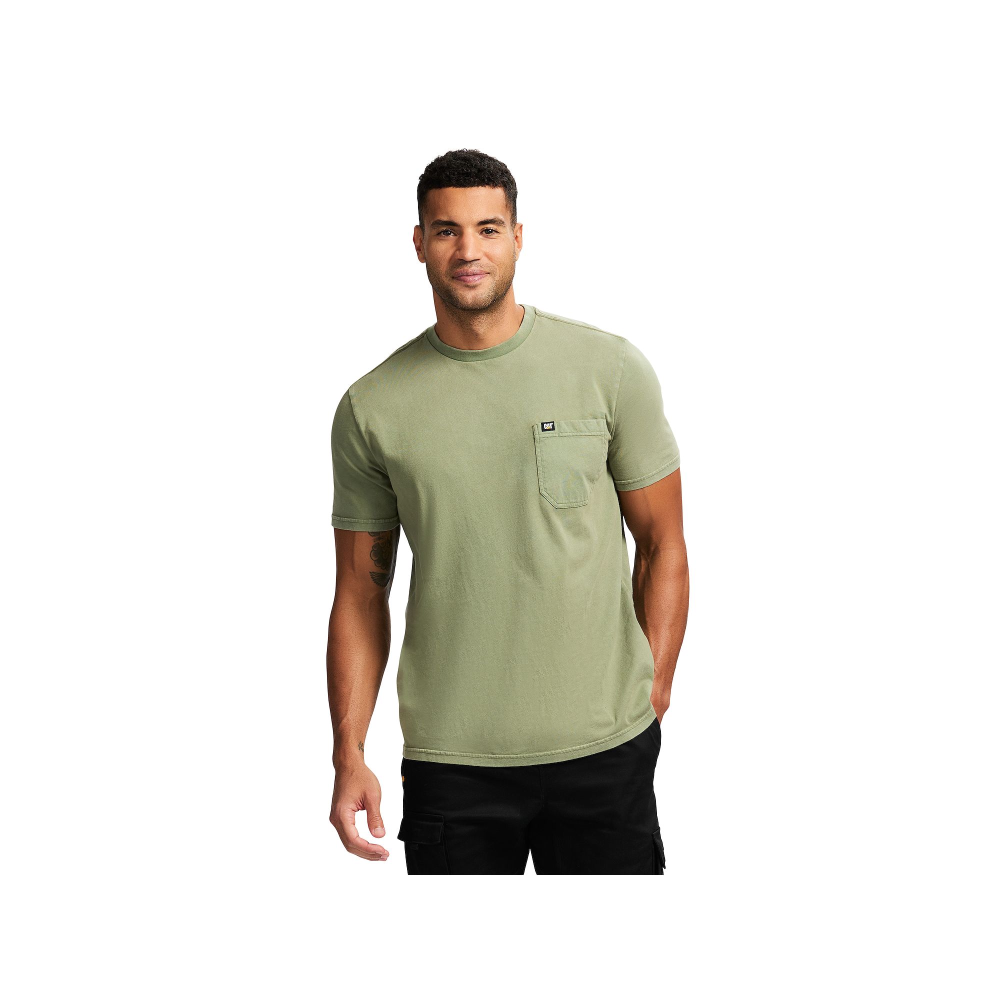 Mens Caterpillar Short Sleeve CAT Logo Pocket Tee, Size: Small, Dusty Gree