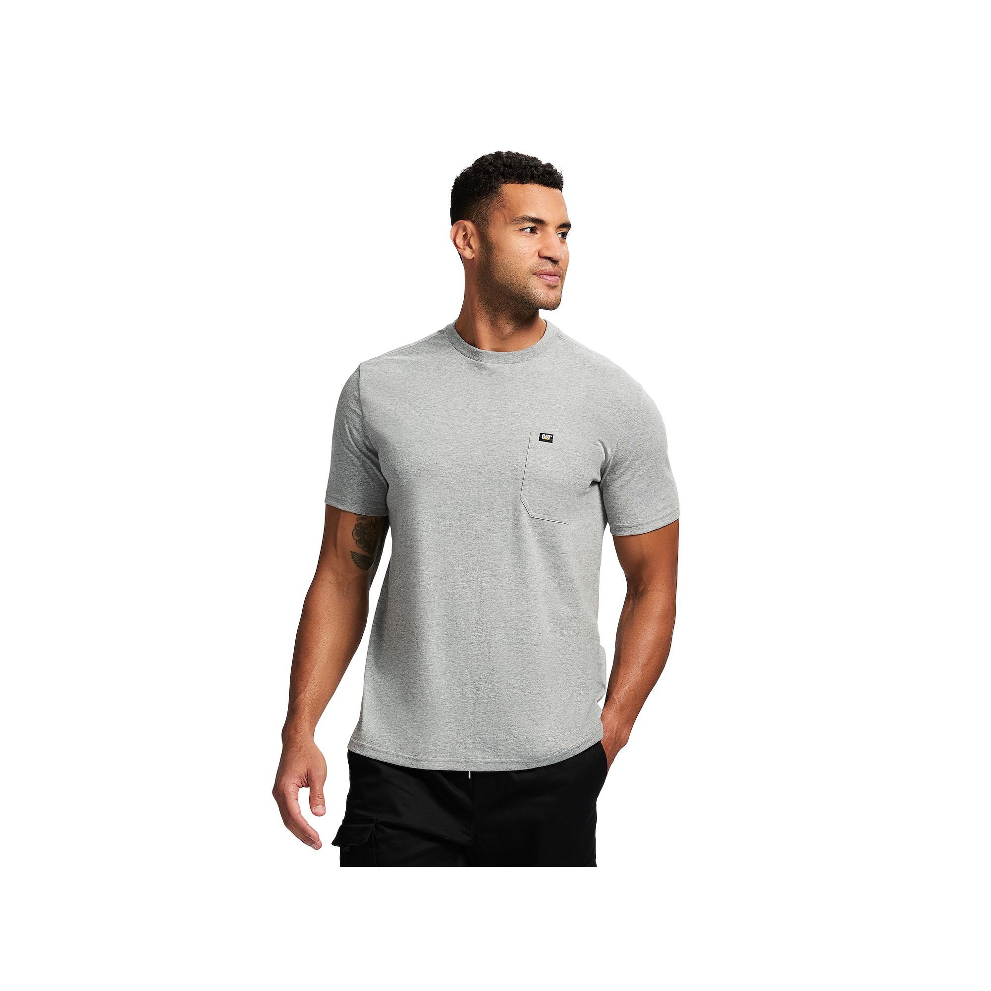 Mens Caterpillar Short Sleeve CAT Logo Pocket Tee, Size: Small, Grey Grey