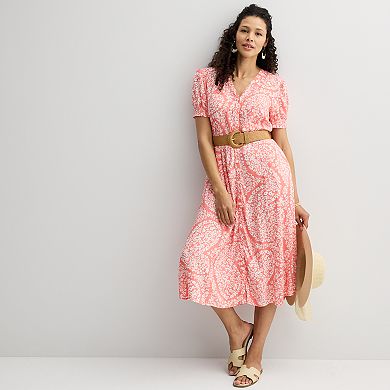 Women's Croft & Barrow® Button Front V-Neck Midi Dress
