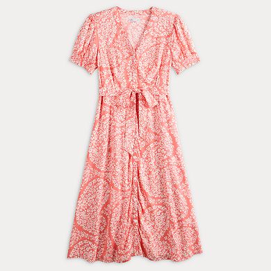 Women's Croft & Barrow® Button Front V-Neck Midi Dress