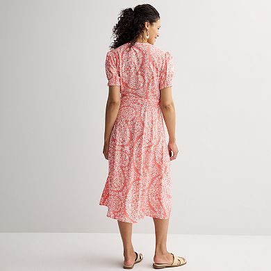 Women's Croft & Barrow® Button Front V-Neck Midi Dress