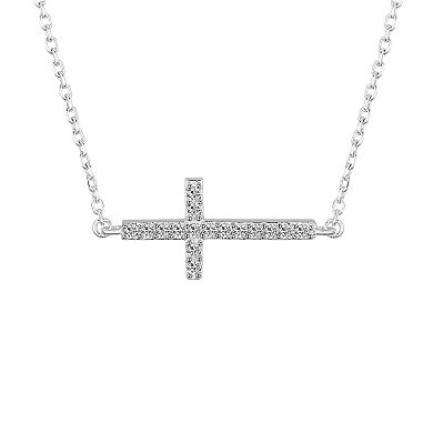 Gratitude & Grace Fine Silver Plated Cubic Zirconia Cross Necklace & Stud Earrings Set