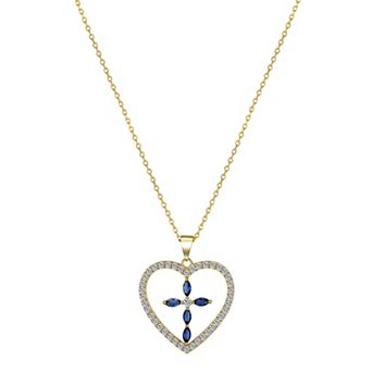 Gratitude & Grace 14k Gold Plated Blue Cubic Zirconia & Crystal Cross Heart Pendant Necklace