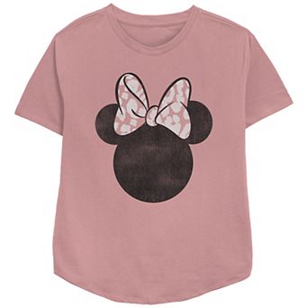 Disney's Minnie Mouse Pink Leopard Print Bow Women's Relaxed Fit Graphic Tee