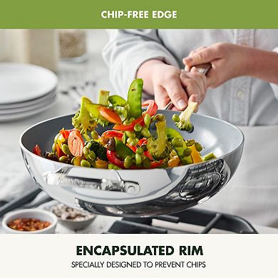 GreenPan Valencia Pro 12-in. Nonstick Stainless Steel Ceramic Wok with Lid & Helper Handle Set