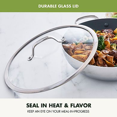 GreenPan Valencia Pro 12-in. Nonstick Stainless Steel Ceramic Wok with Lid & Helper Handle Set