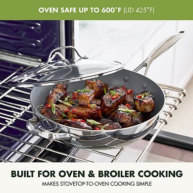 GreenPan Valencia Pro 12-in. Nonstick Stainless Steel Ceramic Wok with Lid & Helper Handle Set