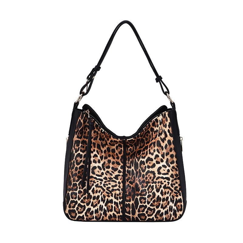 Mellow World Maya Leopard Print Hobo Bag with Adjustable Shoulder Strap, Red