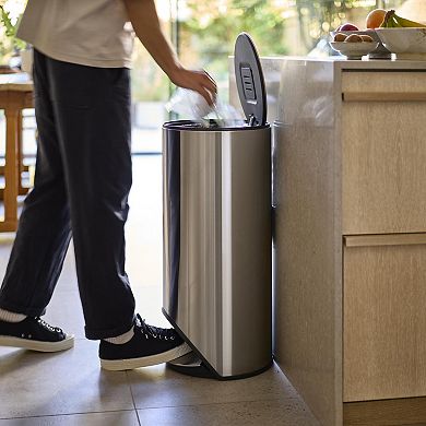 Joseph Joseph Arc 8-Gallon Slimline Pedal Trash Can with Liner Pocket - Stainless Steel
