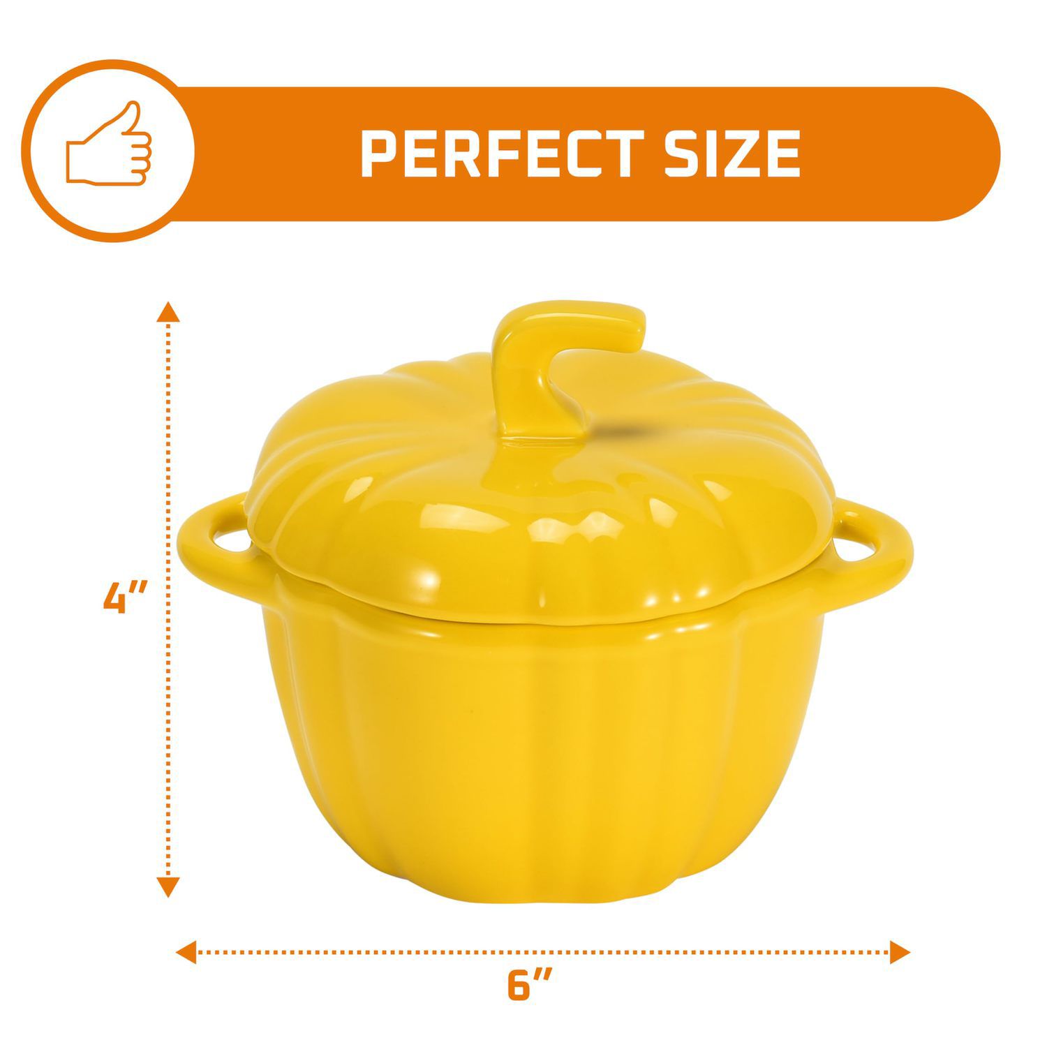 Bruntmor Pumpkin Ramekins 6 Oz Bowl With Lid - Serving Pot For Food, Soup - Adorable Ceramic Pumpkin Dish For Tabletop Decoration - Locks In Flavor