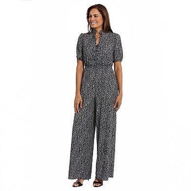 Women's London Times Smocked Waist Puff Sleeve Jumpsuit