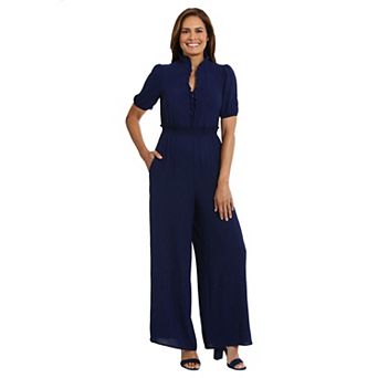 Women's London Times Smocked Waist Puff Sleeve Jumpsuit