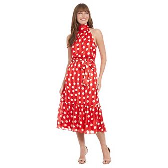 Women's London Times Halter Mockneck Fit & Flare Midi Dress