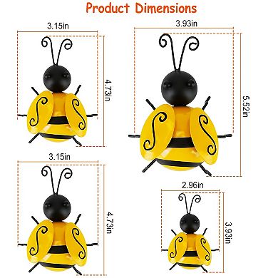 4Pcs 3D Bumble Bee Hanging Wall Decor Set, Iron Sculptures for Fence, Lawn, Bar & Living Room