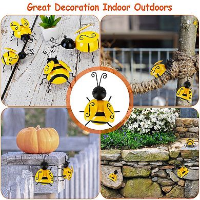 4Pcs 3D Bumble Bee Hanging Wall Decor Set, Iron Sculptures for Fence, Lawn, Bar & Living Room