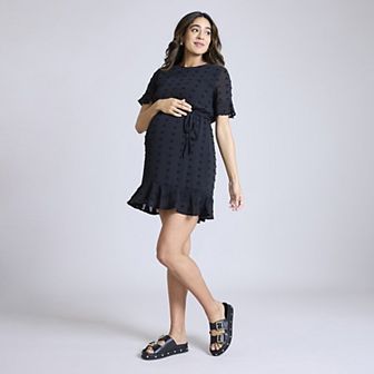 Maternity Motherhood® Short Sleeve Belted Tiered Dress