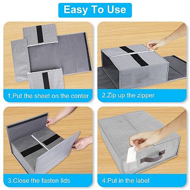 4Pcs Foldable Bed Sheet Storage Organizers with Lids for Bedding, Clothing & Closet
