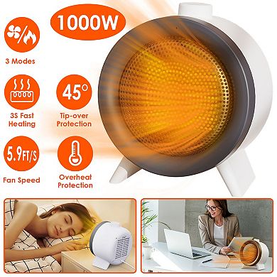 1000W Electric Space Heater Ceramic Fan with 3 Modes, Fast Heat & Safety Protection