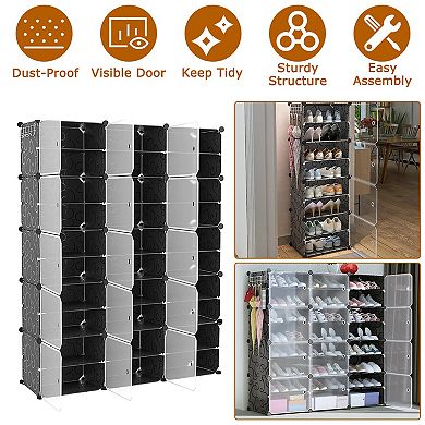 10-Tier 3-Row Shoe Rack, Stackable Plastic Shoe Cabinet with Clear Doors