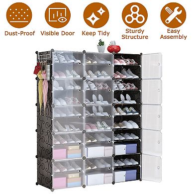 10-Tier 3-Row Shoe Rack, Stackable Plastic Shoe Cabinet with Clear Doors
