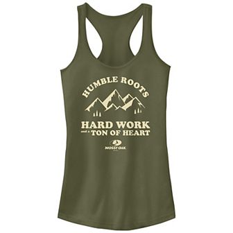 Juniors' Mossy Oak Humble Roots Hard Work And A Ton Of Heart Racerback Tank Top