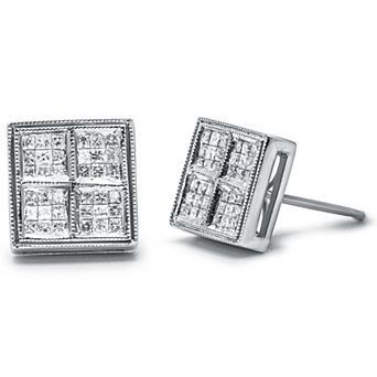 Haus of Brilliance 14k White Gold 1/2 Carat T.W. Princess Diamond Composite Stud Earrings